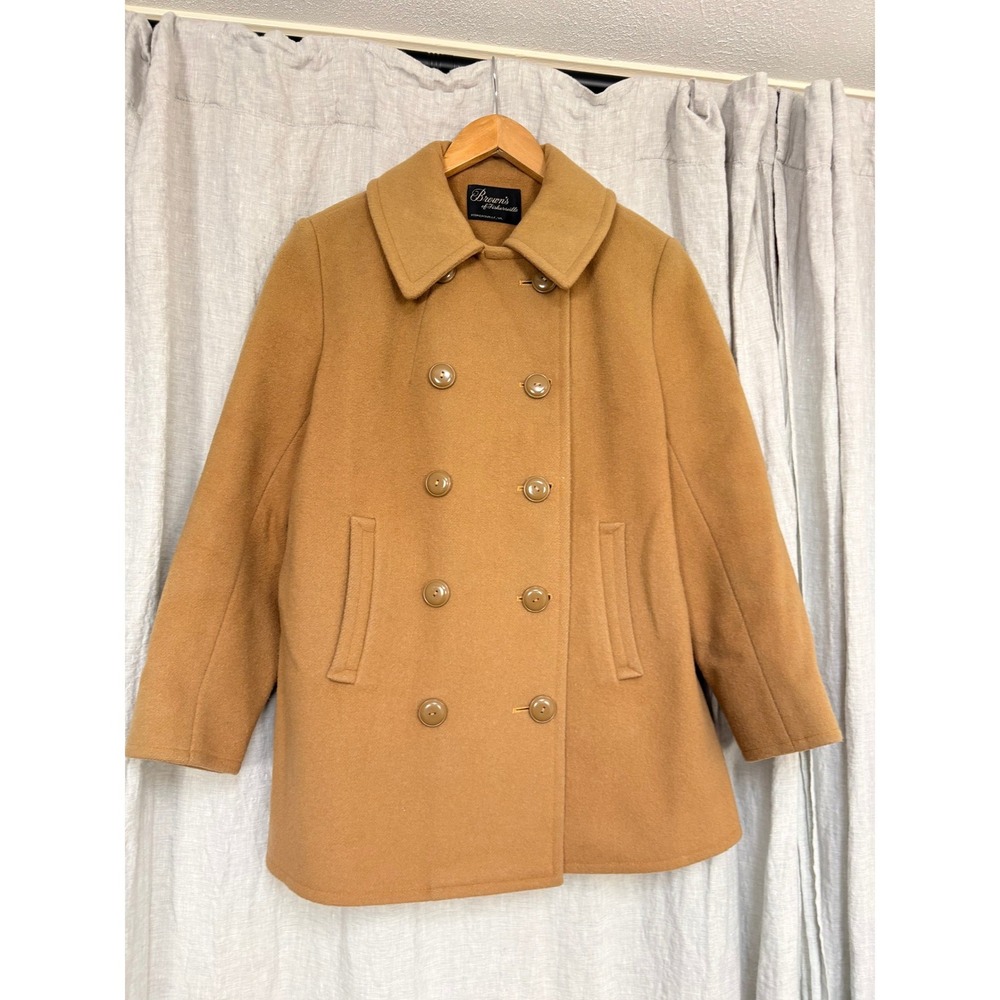 Browns of Fishersville Vintage Camel Wool Double Breasted Pea Coat Tan Medium